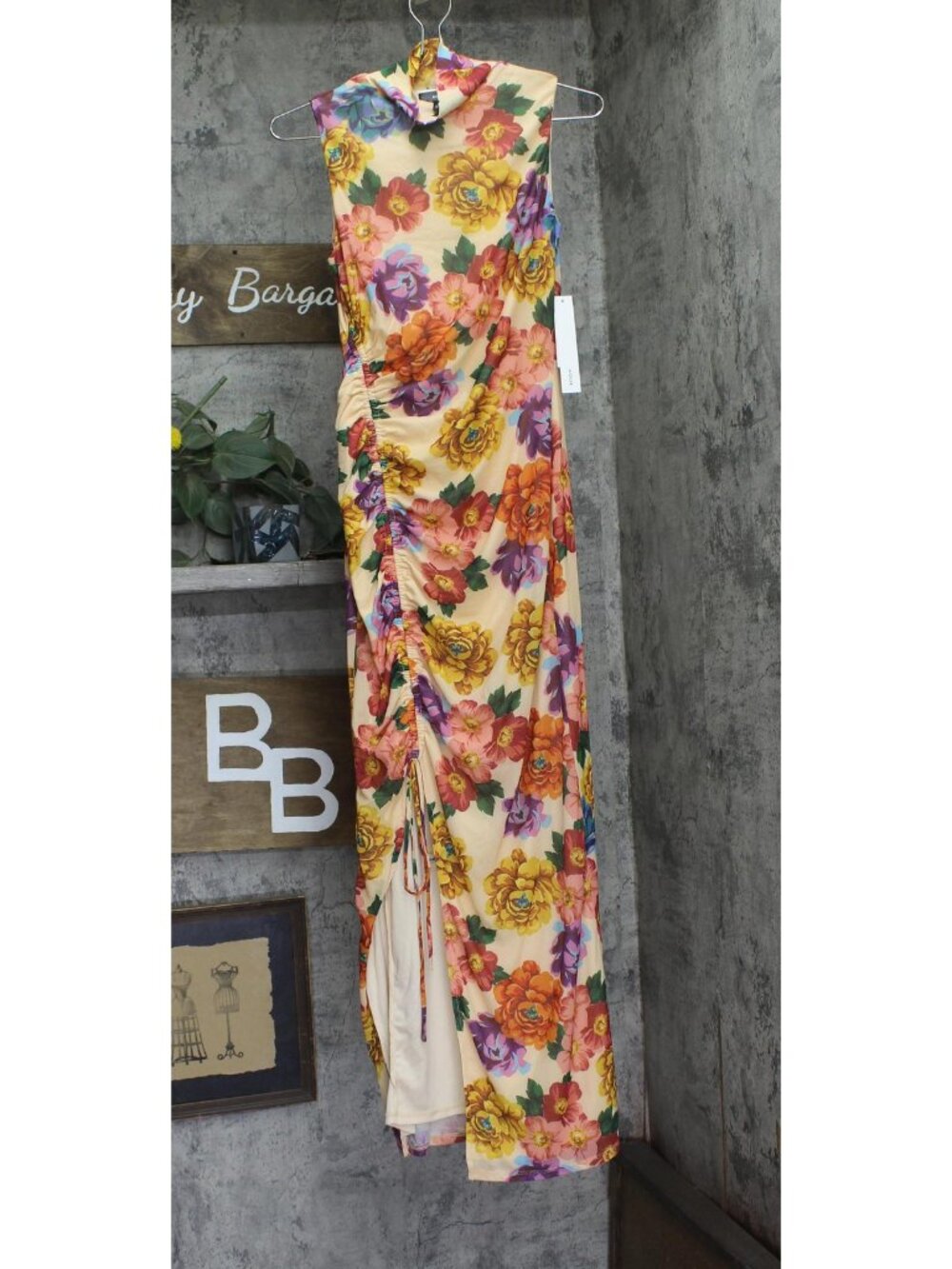 Aqua Womens Mesh Ruched Floral Maxi Dress DI10749BL Yellow Multi S